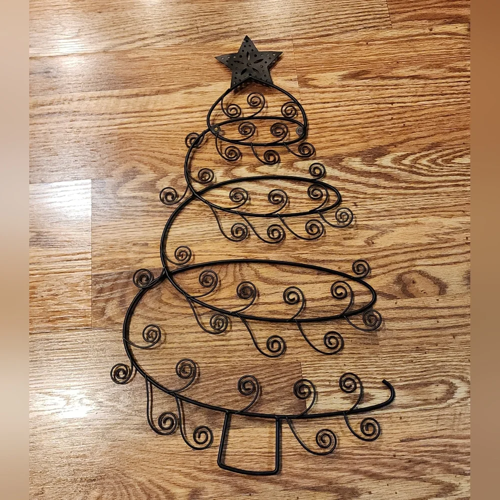 Rustic Black Metal Christmas Tree Card Photo Holder Wall Mounted Decor